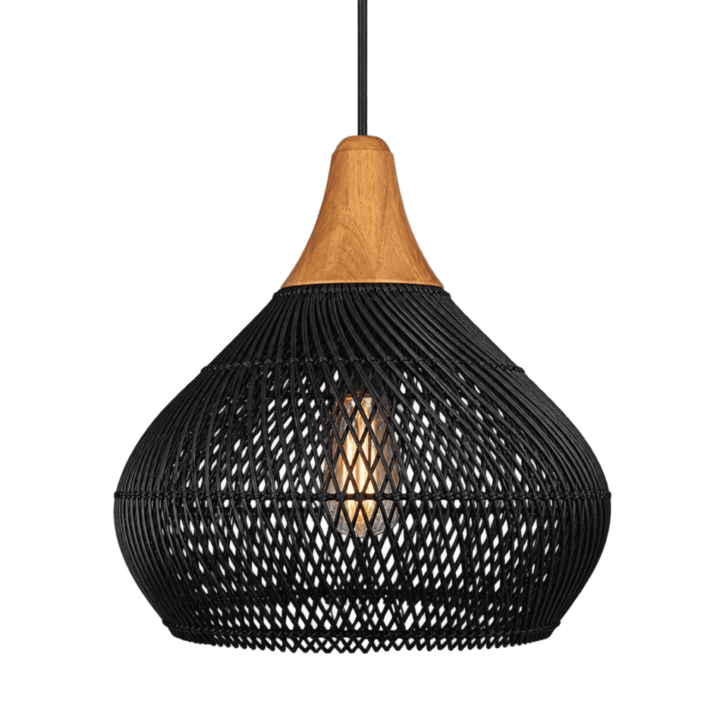Luminaria Colgante Ratán Negro Mate