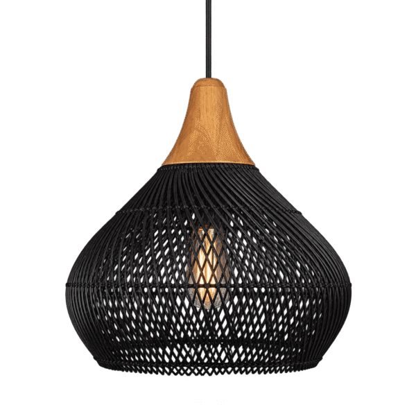 Luminaria Colgante Ratán Negro Mate