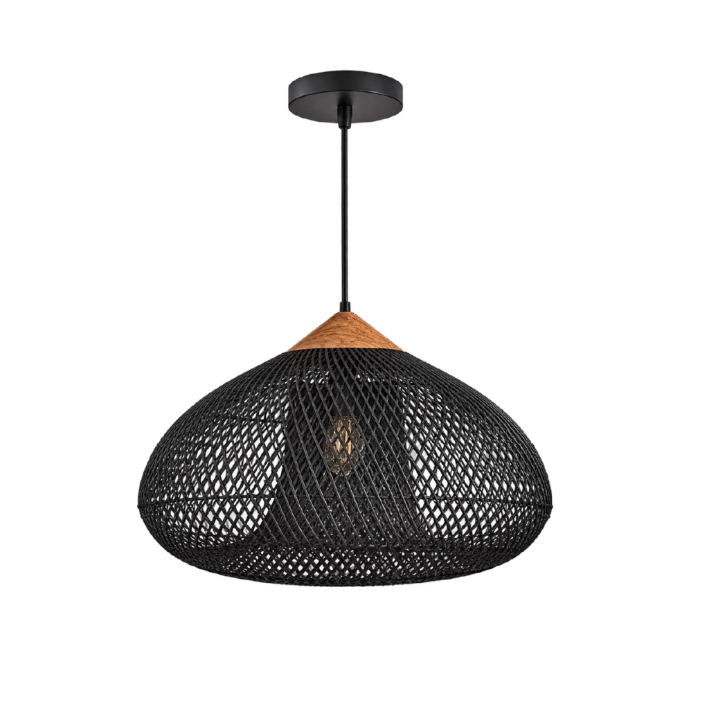 Luminaria Colgante Rattan Negra Mate Elegante