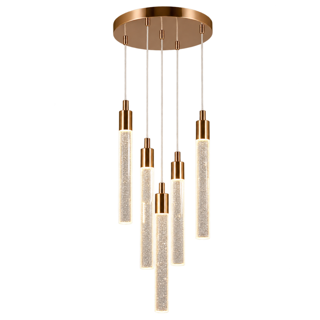 Luminaria colgante dorada LED elegante